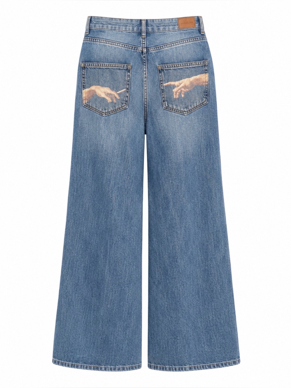 Subdued Super Wide Leg Jeans Size 26 Graphic Pocket Blue Denim Pants